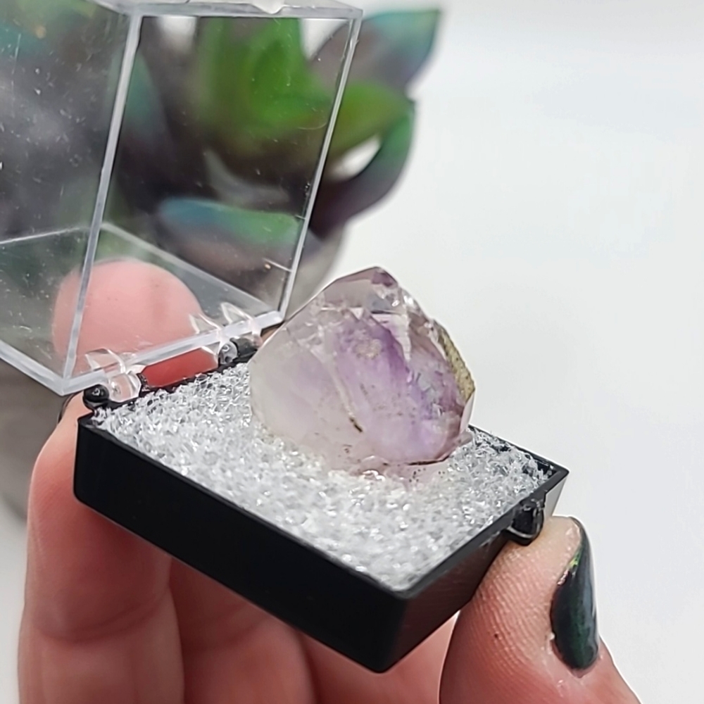 Old Stock Unique Phantom Amethyst & Micro Pyrite Thumbnail Mineral Specimen